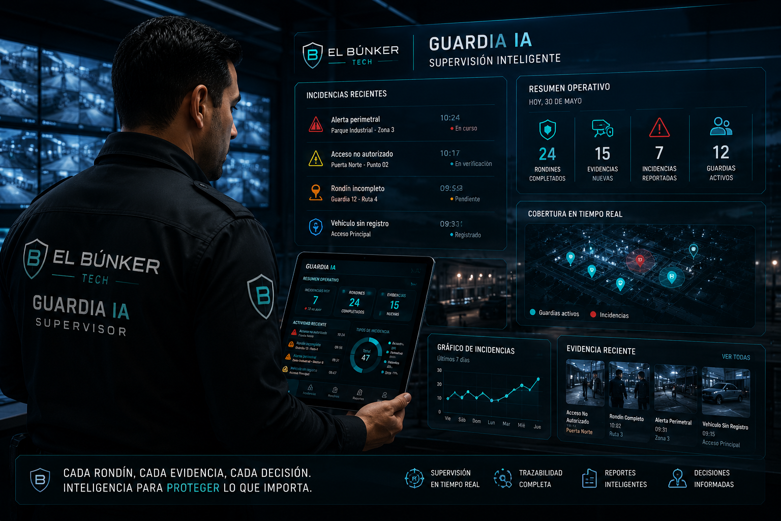 Guardias y supervisores usando asistencia operativa en campo